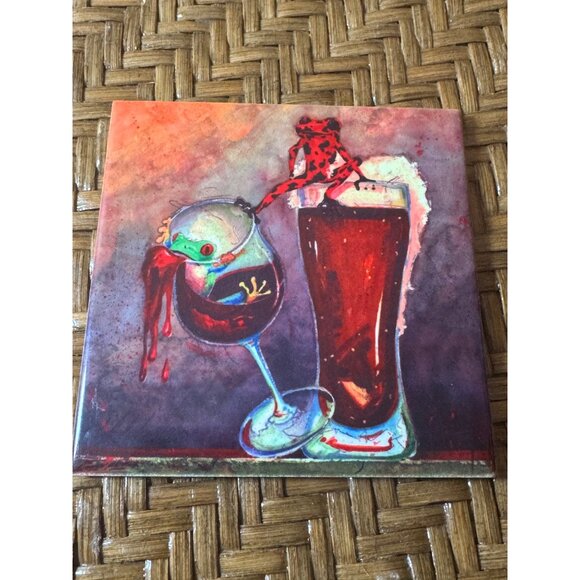 Whimsical Frog Art Ceramic Coasters Set Of 2 - Picture 4 of 7